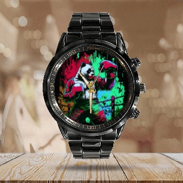 Discover Angry Colorful Panda Boxer MMA Martial Arts Calendar Steel Band Watch