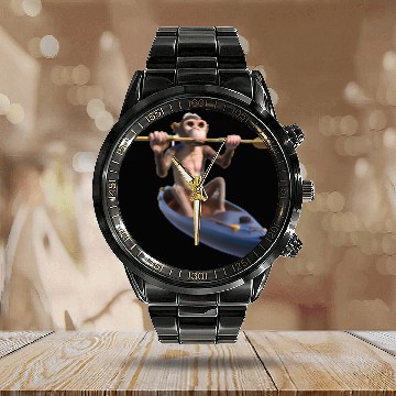 Discover Monkey in a kayak Calendar Steel Band Watch