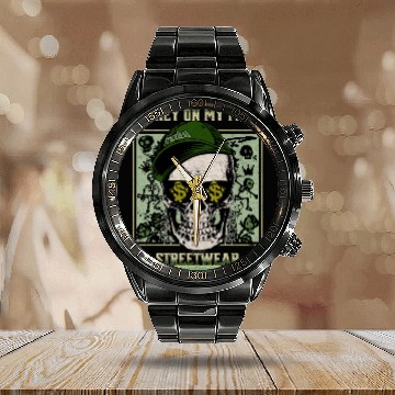 Discover Money On My Mind Graffiti Skull Calendar Steel Band Watch