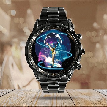 Discover Galaxy Astronaut Full Moon Astronomy Space Science Calendar Steel Band Watch