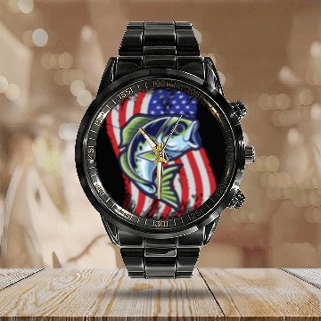 Discover US Bass Fish Calendar Steel Band Watch