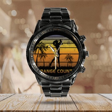 Discover Retro Orange County Women's Golf Golfing Fan Calendar Steel Band Watch