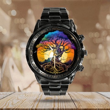 Discover beautiful fantasy tree Calendar Steel Band Watch