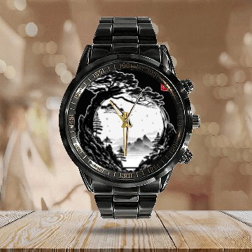 Discover Japanese Zen Circle Landscape Buddhism Bonsai Tree Calendar Steel Band Watch
