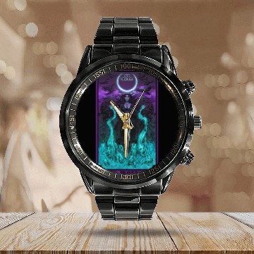 Discover The Goddess Morrigan in Death Tarot Card Calendar Steel Band Watch