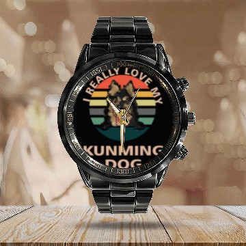 Discover I Really Really Love My Kunming Dog Dad Mom Calendar Steel Band Watch