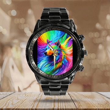 Discover Labrador Retriever with rainbow splashes of colors Calendar Steel Band Watch