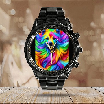 Discover Labrador Retriever with rainbow splashes of colors Calendar Steel Band Watch