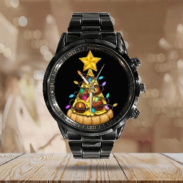 Discover Christmas Pizza Christmas Light Calendar Steel Band Watch