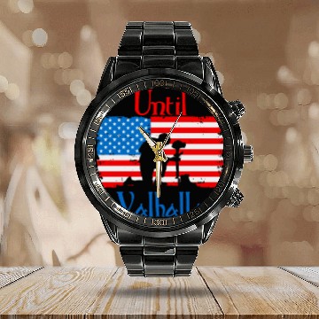 Discover Until Valhalla - Us Flag Calendar Steel Band Watch