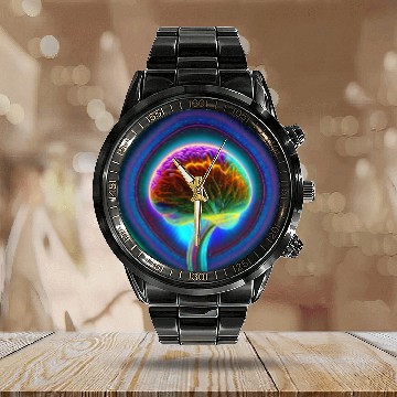 Discover Electric Mind - Psychedelic Brain Calendar Steel Band Watch 2