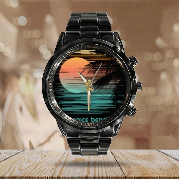 Discover Artistic Venice Beach California Palm Tree Calendar Steel Band Watch