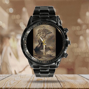 Discover Dark Old School Painting Vintage Tree Design Calendar Steel Band Watch