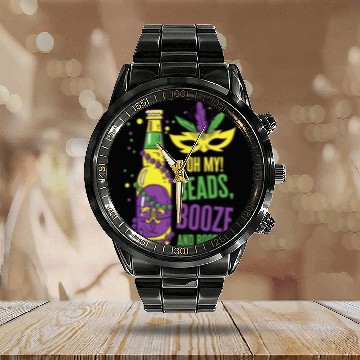 Discover Mardi Gras Carnival Mask Beer Beads Boobies Calendar Steel Band Watch