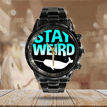 Discover Sea Creature Funny Narwhal Stay Weird Calendar Steel Band Watch