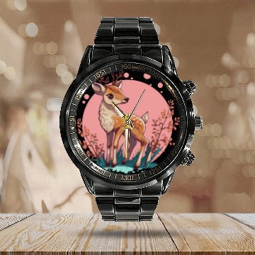 Discover Cute Cottagecore Deer Cute Floral Woodland Animal Calendar Steel Band Watch