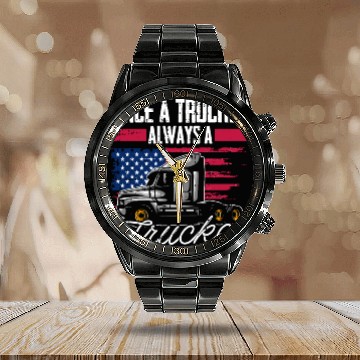 Discover Truck Driver Us Flag Old Man Trucker Calendar Steel Band Watch