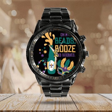 Discover Mardi Gras Carnival Mask Beer Beads Boobies Calendar Steel Band Watch