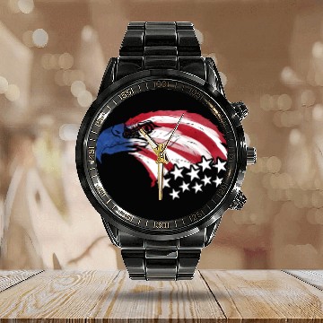 Discover Bald Eagle Us Flag Colors Calendar Steel Band Watch