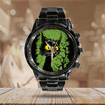 Discover surprised vintage cartoon cat Calendar Steel Band Watch