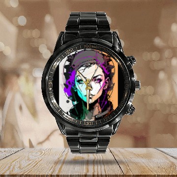Discover AI ART 01 GAMER GIRL Calendar Steel Band Watch