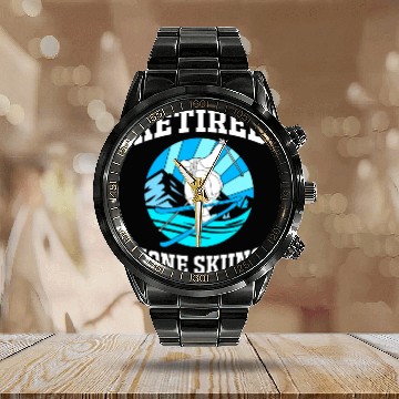 Discover Retirement Humor Funny Retired Gone Skiing Skier Calendar Steel Band Watch