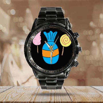 Discover Cute Candy Holding Lollipop And Cutton Candy Calendar Steel Band Watch