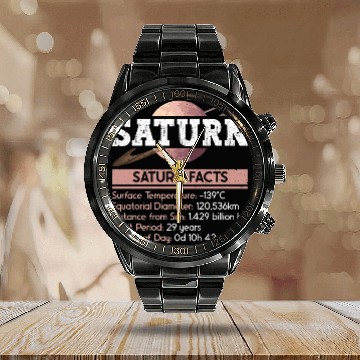Discover Saturn Planet Facts Space Lover Solar System Calendar Steel Band Watch