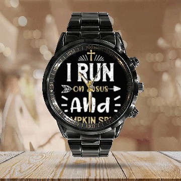 Discover I Run On Jesus And Pumpkin Spice Calendar Steel Band Watch