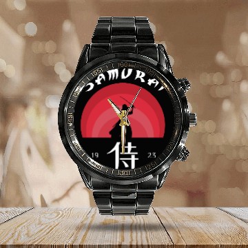 Discover Samurai silhouette japanese kanji Calendar Steel Band Watch