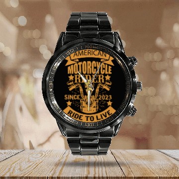 Discover AMERICAN MOTORCYCLE RIDER SINCE 2023 RIDE TO LIVE Calendar Steel Band Watch