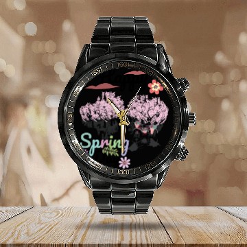 Discover Seasons Greetings for Spring, Happy Spring Graphic Calendar Steel Band Watch