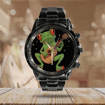 Discover Red Eyed Frog playing Guitar Design for a Guitar Calendar Steel Band Watch