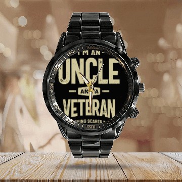 Discover I'm an Uncle and a Veteran - Fearless and Proud Calendar Steel Band Watch