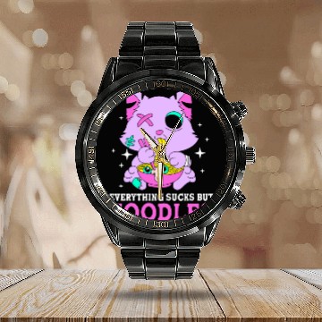 Discover Pastel Goth Cat Ramen Everything Sucks But Noodles Calendar Steel Band Watch