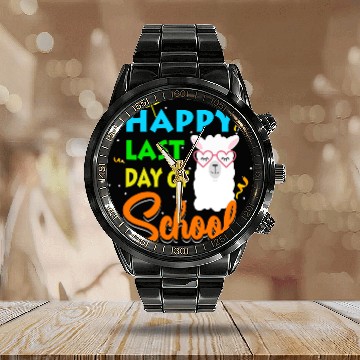 Discover Last Day Of School Alpaca Llama With Sunglasses Calendar Steel Band Watch