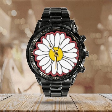Discover red daisy flower Calendar Steel Band Watch