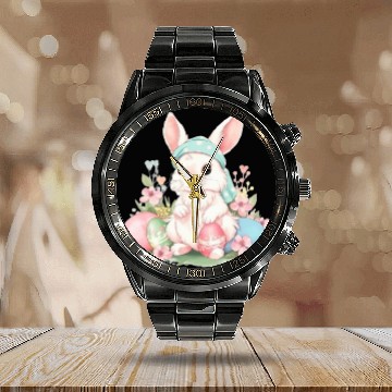 Discover Cute Sweet Easter Bunny Rabbit Easter Eggs Calendar Steel Band Watch