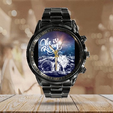 Discover He Is Risen!Jesus,Easter, Bright & Morning Star Calendar Steel Band Watch