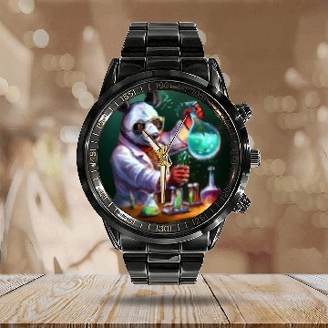 Discover Genius Panda: Whimsical Scientist Design Calendar Steel Band Watch