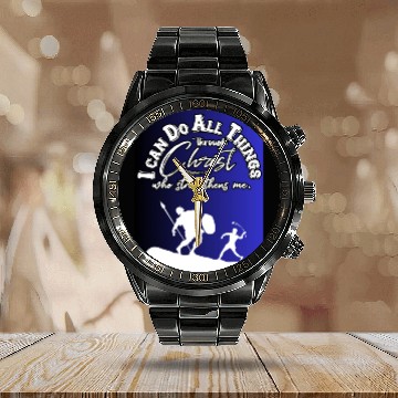 Discover I Can Do All Things Through Christ.Bible,Strength Calendar Steel Band Watch