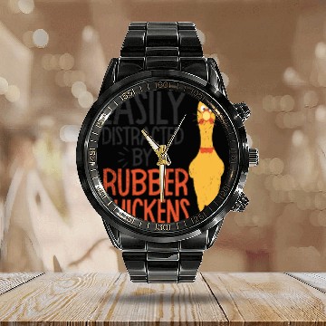 Discover Rubber Chicken Enthusiast Loud Scream Yellow Calendar Steel Band Watch