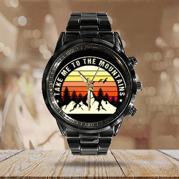 Discover Take A Hike Mountain Calendar Steel Band Watch