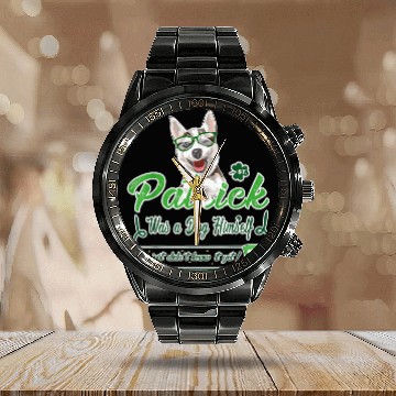Discover Funny Husky Dog Breed Saint Patricks Day St Paddy Calendar Steel Band Watch