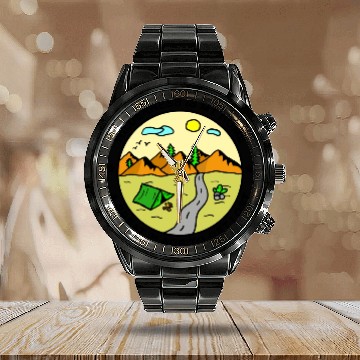 Discover Wilderness Trekking Camping Nature Lover Quote Calendar Steel Band Watch