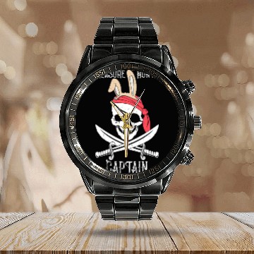 Discover Jolly Roger Pirate Easter Bunny Treasure Hunter Calendar Steel Band Watch