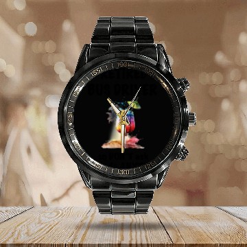 Discover Retired Bus Driver Vacation Tropical Cocktail Calendar Steel Band Watch