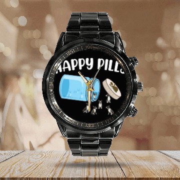 Discover Happy Pills Boston Terrier Funny Dog Lover Humor Calendar Steel Band Watch