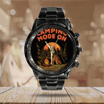 Discover Camping Mode On Wildlife Nature Lover Outdoor Tree Calendar Steel Band Watch