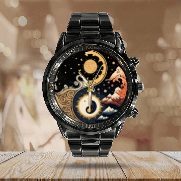 Discover Sun and moon yin yang Calendar Steel Band Watch